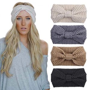 4 Pack Knit Headbands Winter Braided Headband Ear Warmer Crochet Head Wraps for Women Girls H7 (4ColorPackJ)